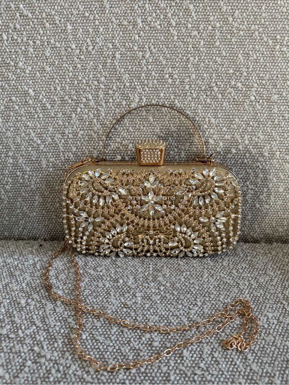 Gold Jeweled Floral Embellished Crossbody Clutch